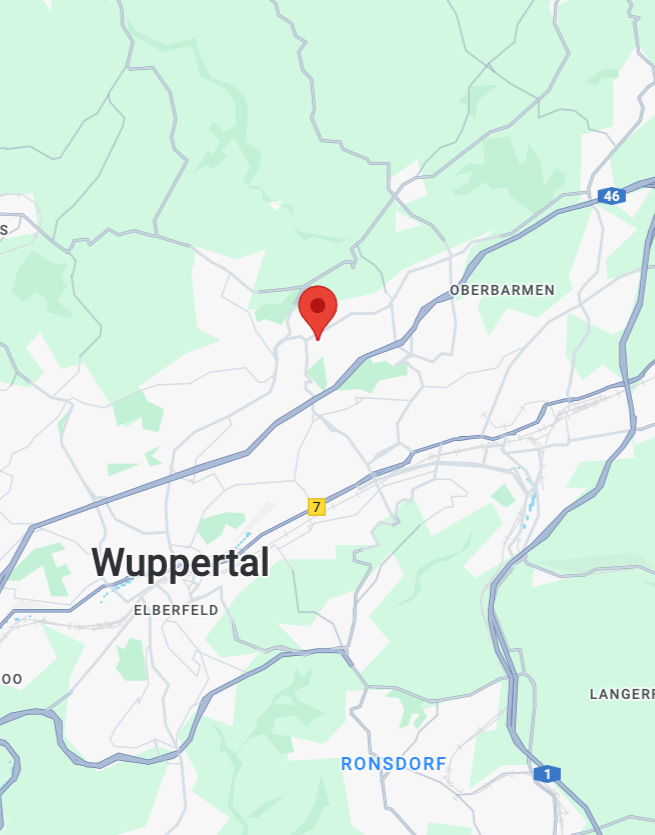 Kartenausschnitt von Wuppertal mit rotem Standortmarker